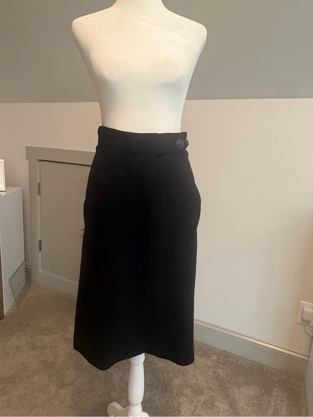 PRADA Milano Crest Button Virgin Wool Wrap A-Line Midi Skirt Navy IT 38 US 2